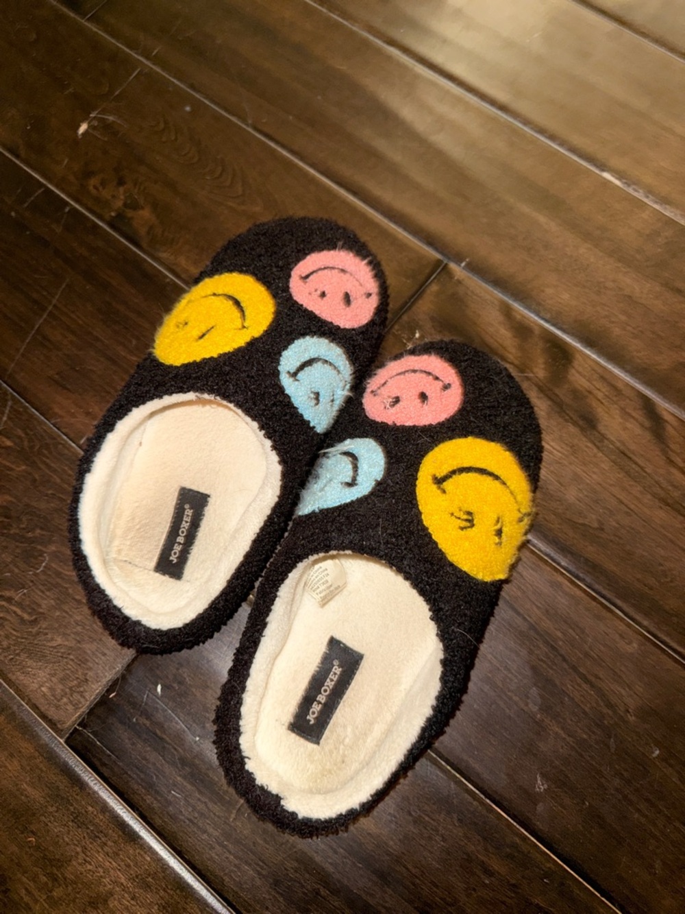 Joe Boxer Black Smiley Slipper Mules with Pastel Smiles